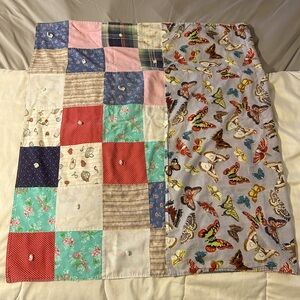 Colorful Vintage Handmade Patchwork Baby Quilt with Butterfly Design
